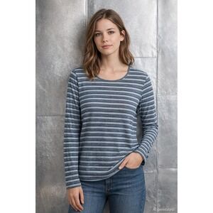 Talbots Womens‎ Striped Long Sleeve Knit Top Size L Petite Black Gray Classic